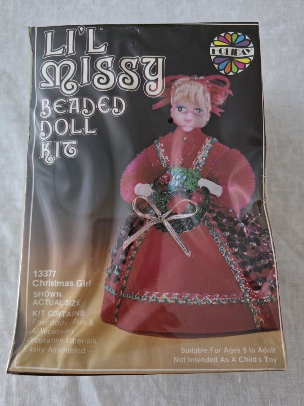 Walco Li'l Missy Beaded Doll Kit Sequin Vintage Christmas Girl #13377